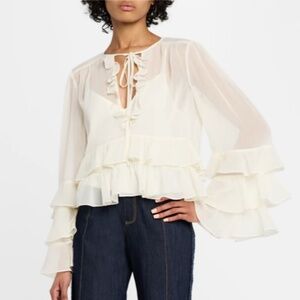 NEW Cinq a Sept Steffina Layered Ruffle Top - XS - Ivory - New With Tags